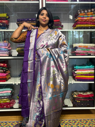 PURE BANARAS TISSUE SILK WITH PAITHANI FUSION : VOILET
