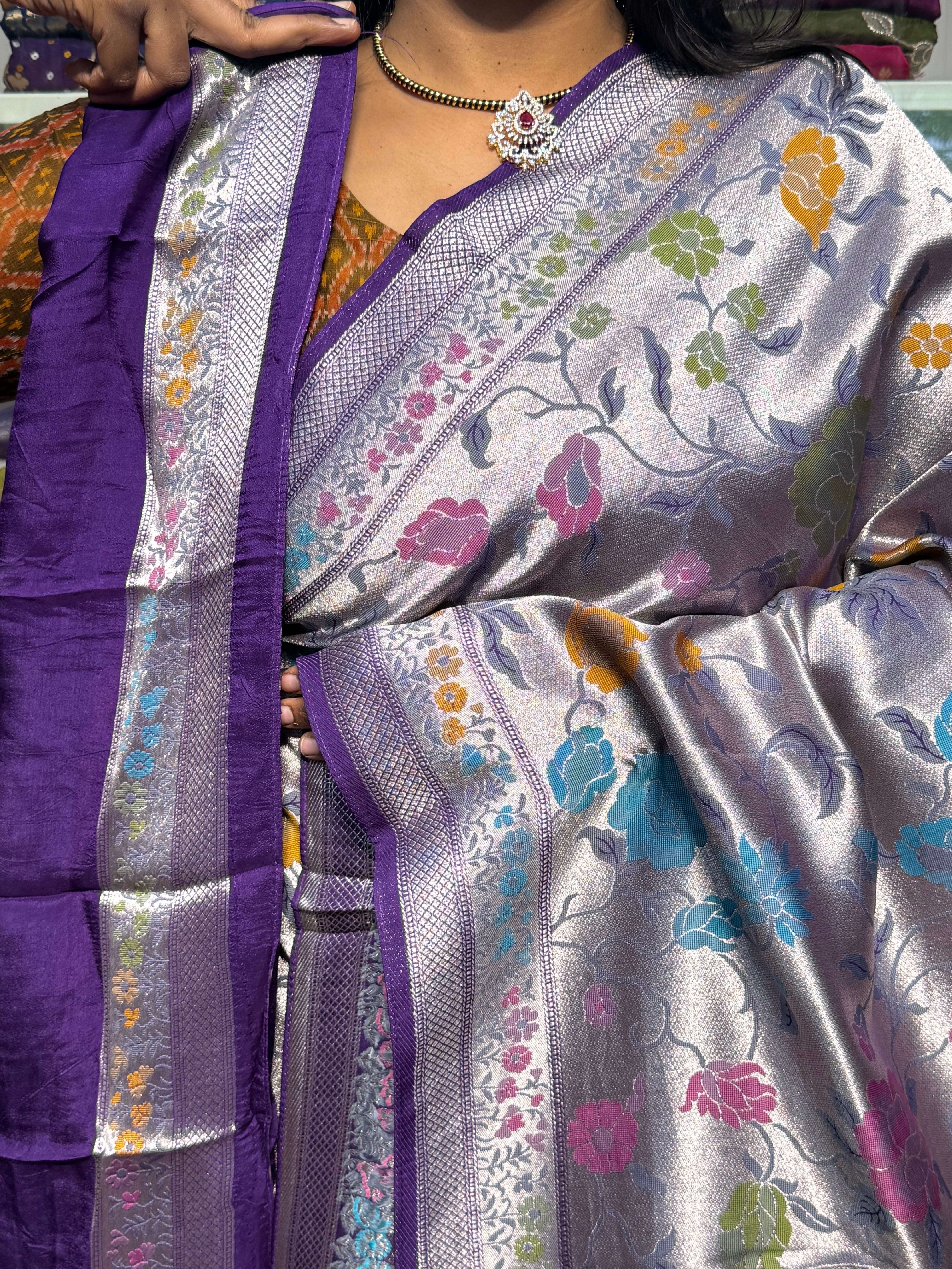 PURE BANARAS TISSUE SILK WITH PAITHANI FUSION : VOILET