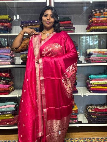 Pure Mashru satin with big floral circles : PINK COLOR