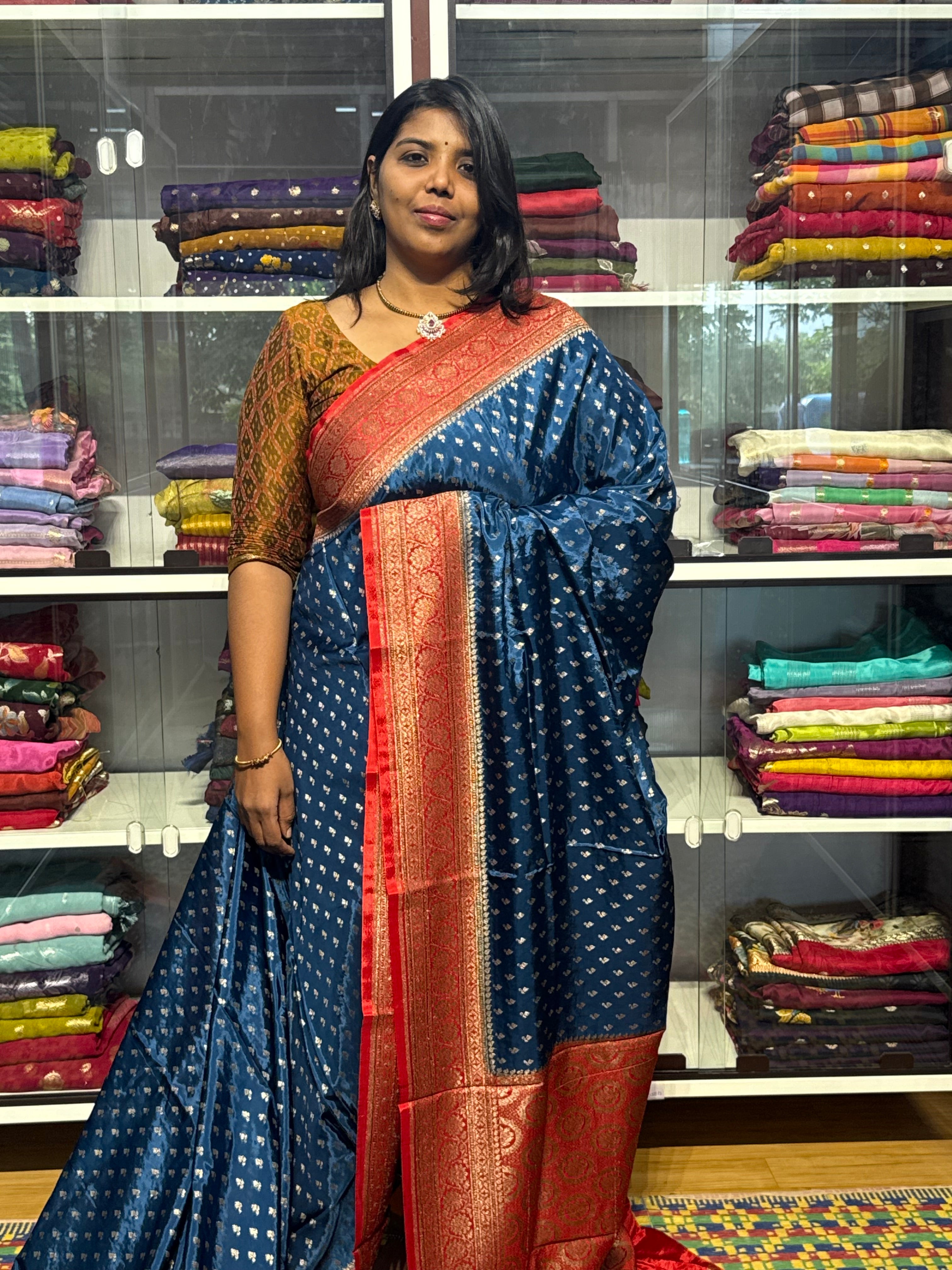 PURE BANARAS VISCOSE KHADDI CREPE SILK : GERMAN BLUE