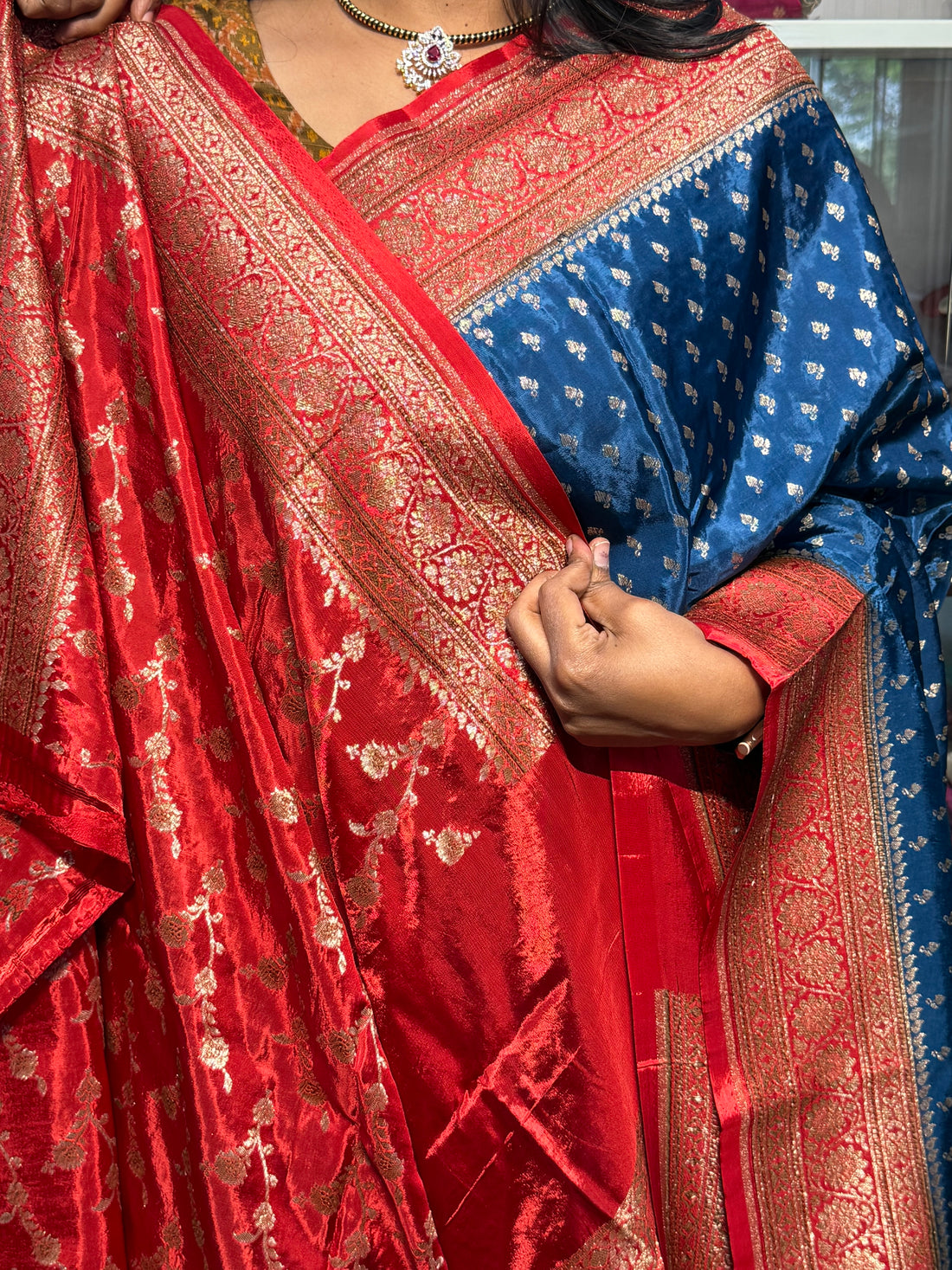 PURE BANARAS VISCOSE KHADDI CREPE SILK : GERMAN BLUE