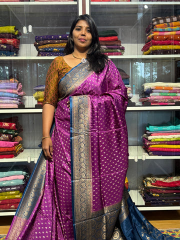 PURE BANARAS VISCOSE KHADDI CREPE SILK : PURPLE