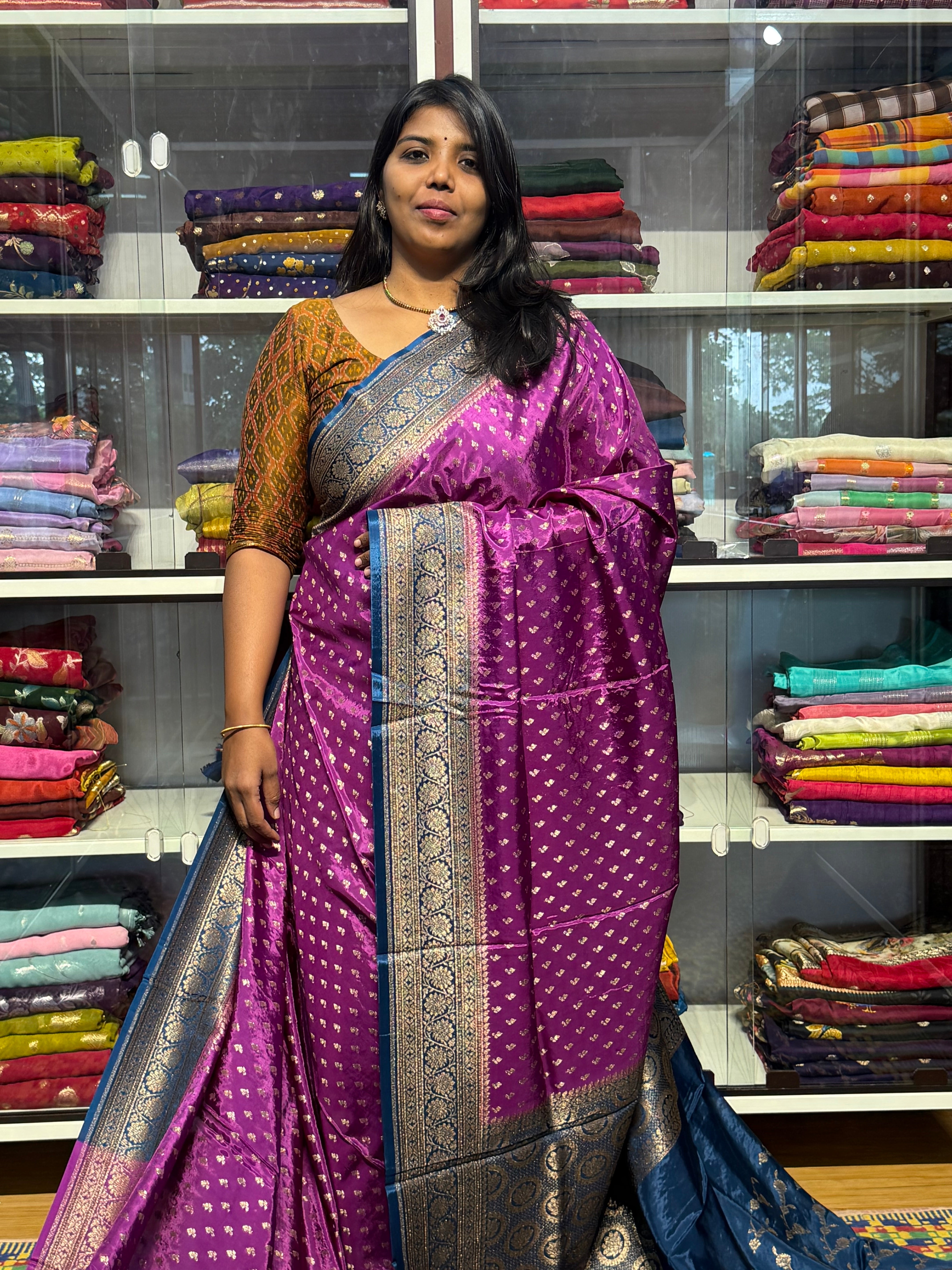 PURE BANARAS VISCOSE KHADDI CREPE SILK : PURPLE