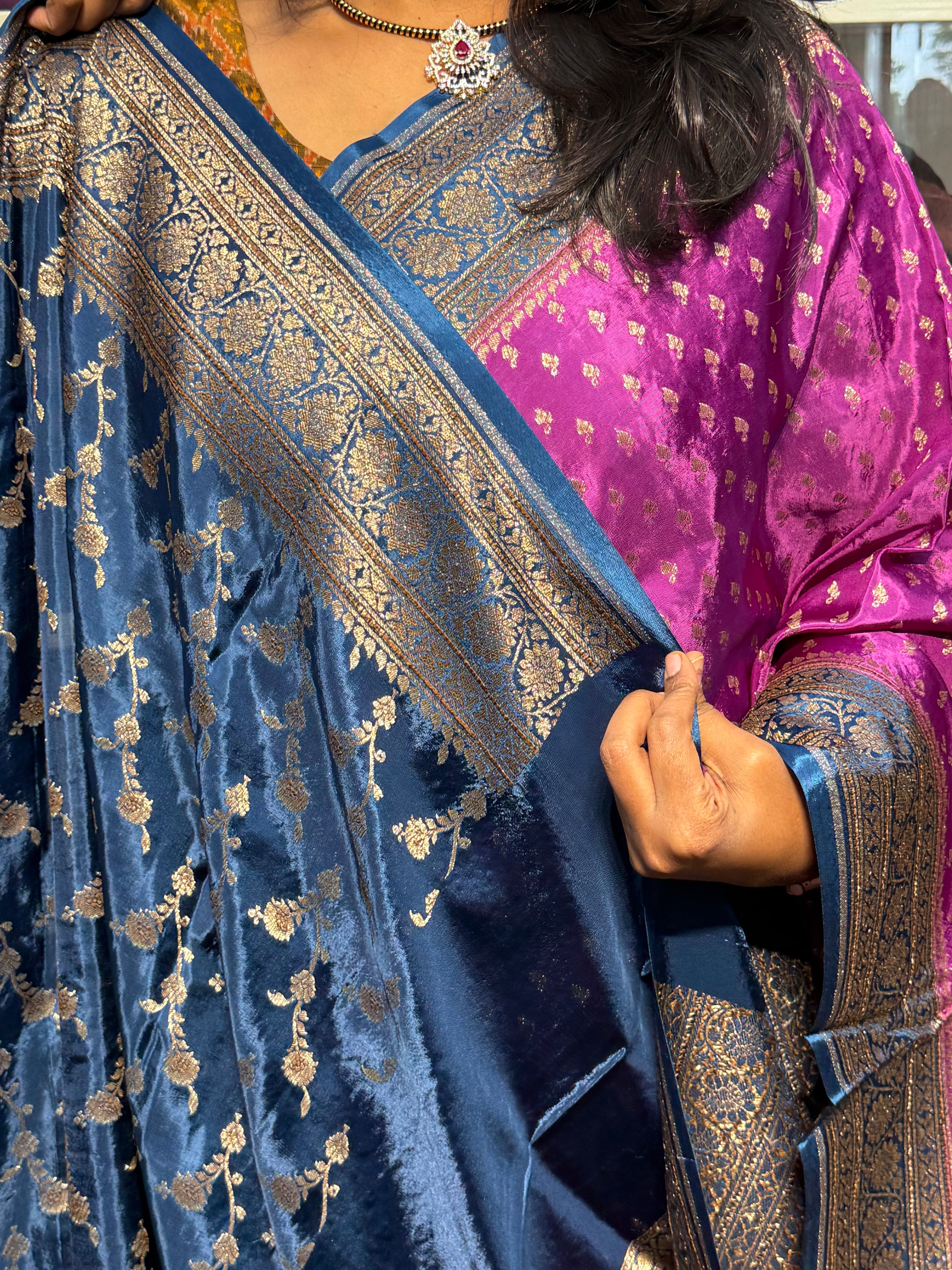 PURE BANARAS VISCOSE KHADDI CREPE SILK : PURPLE