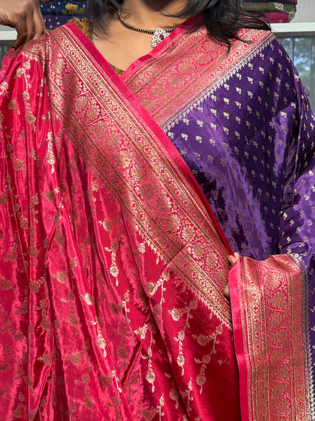 PURE BANARAS VISCOSE KHADDI CREPE SILK: VOILET
