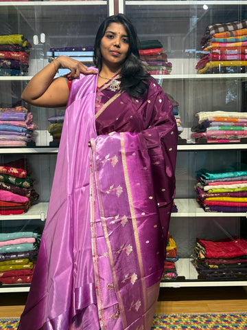 DUAL SHADED HO CREPE SILK SAREE: PURPLE AND LILAC