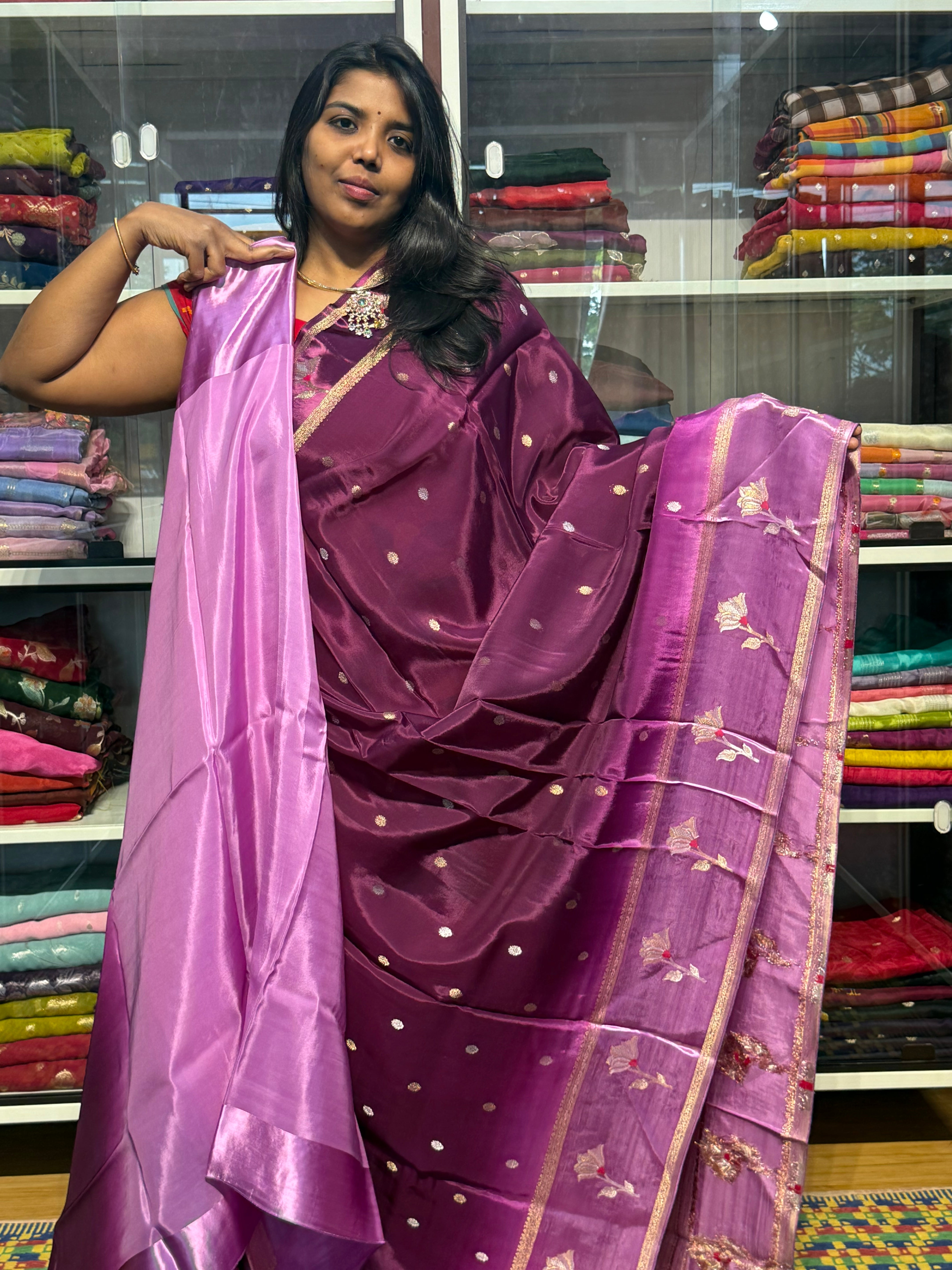 DUAL SHADED HO CREPE SILK SAREE: PURPLE AND LILAC