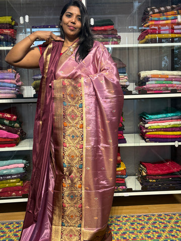 PURE BANARAS TISSUE SILK WITH MEENAKARI BORDER: ONION PINK