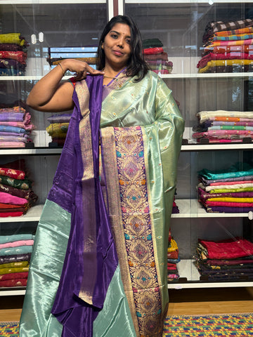 PURE BANARAS TISSUE SILK WITH MEENAKARI BORDER: SEA GREEN