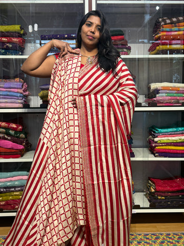 sabyasachi inspired stripes designer saree : RED