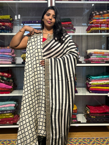 SABYASACHI INSPIRED STRIPES DESIGNER SAREE : BLACK
