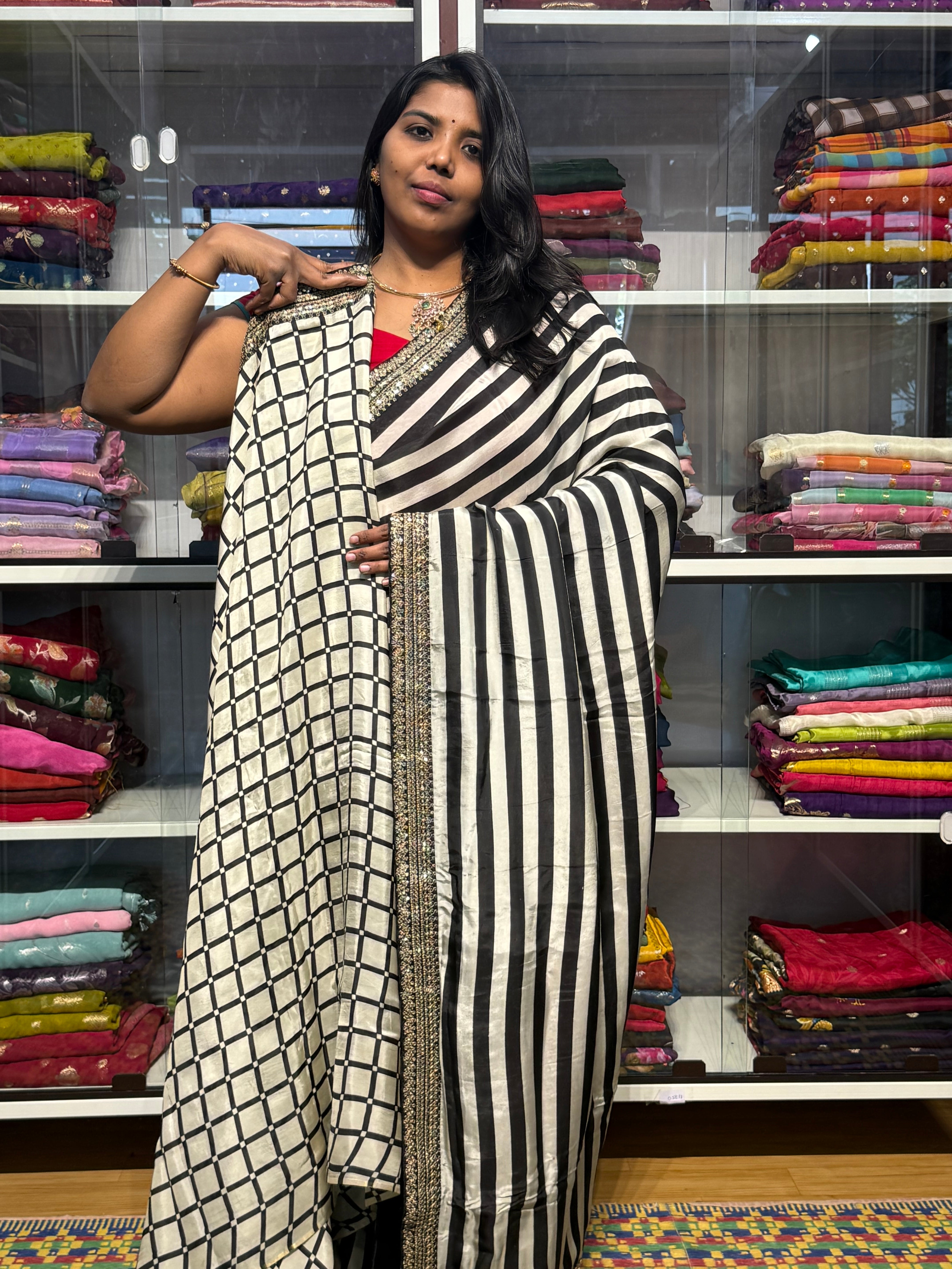 SABYASACHI INSPIRED STRIPES DESIGNER SAREE : BLACK