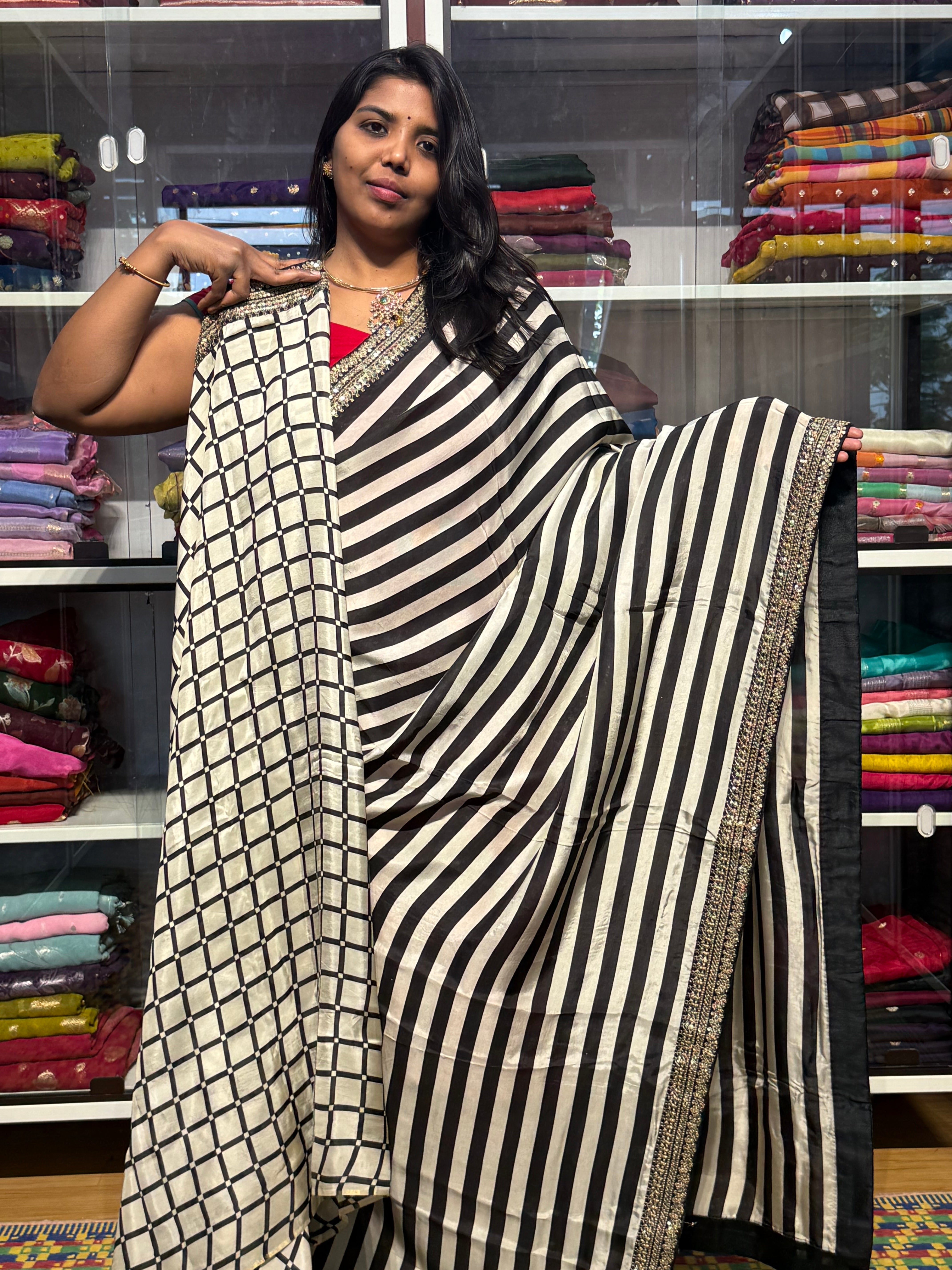 SABYASACHI INSPIRED STRIPES DESIGNER SAREE : BLACK