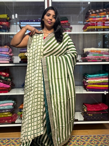 SABYASACHI INSPIRED STRIPES DESIGNER SAREE: GREEN