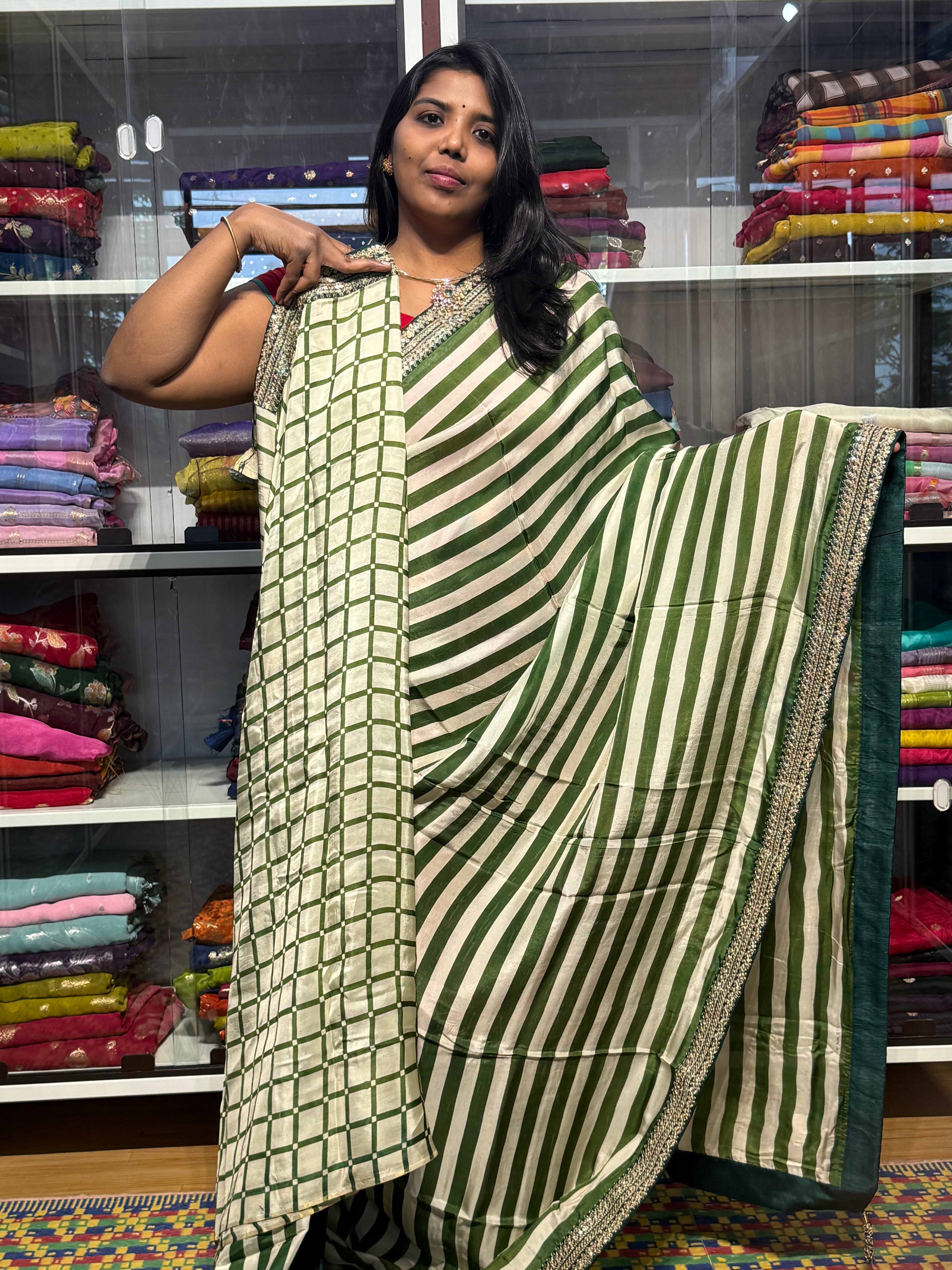 SABYASACHI INSPIRED STRIPES DESIGNER SAREE: GREEN