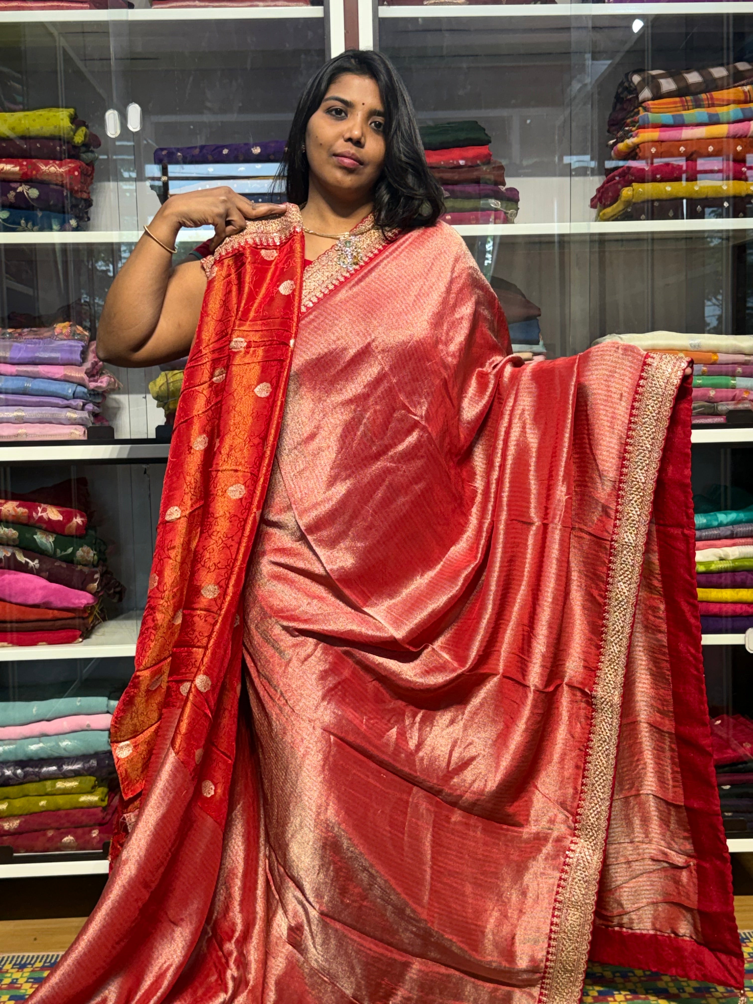 SABYASACHI INSPIRED TISSUE DIGITAL PRINT SAREE: RED