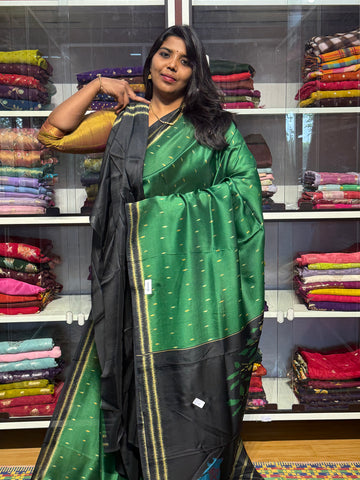 TUSSUR CREPE WITH PENKALAMKARI PALLU: GREEN
