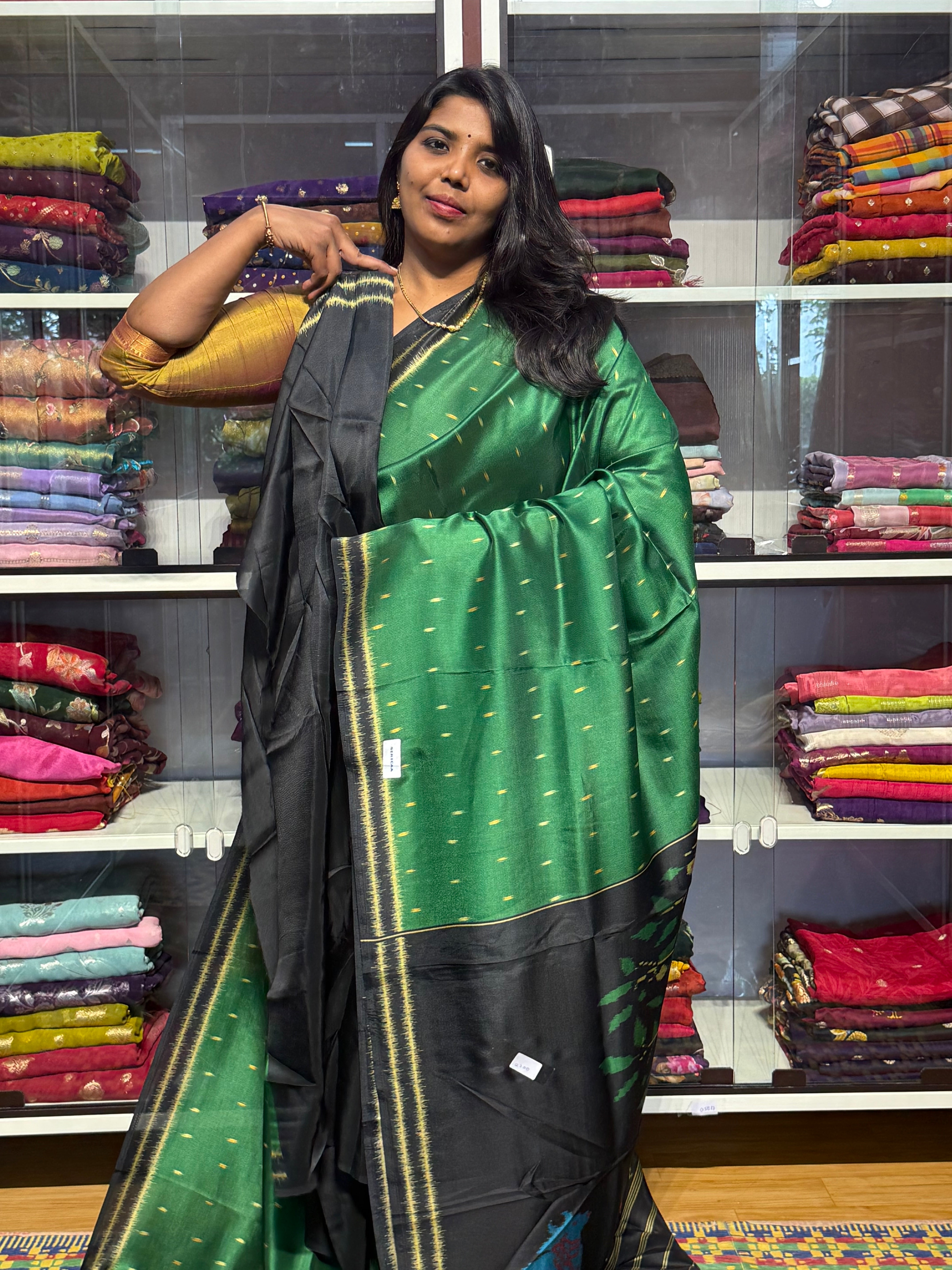 TUSSUR CREPE WITH PENKALAMKARI PALLU: GREEN