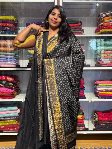 IKKAT WEAVING WITH TISSUE BORDER: BLACK