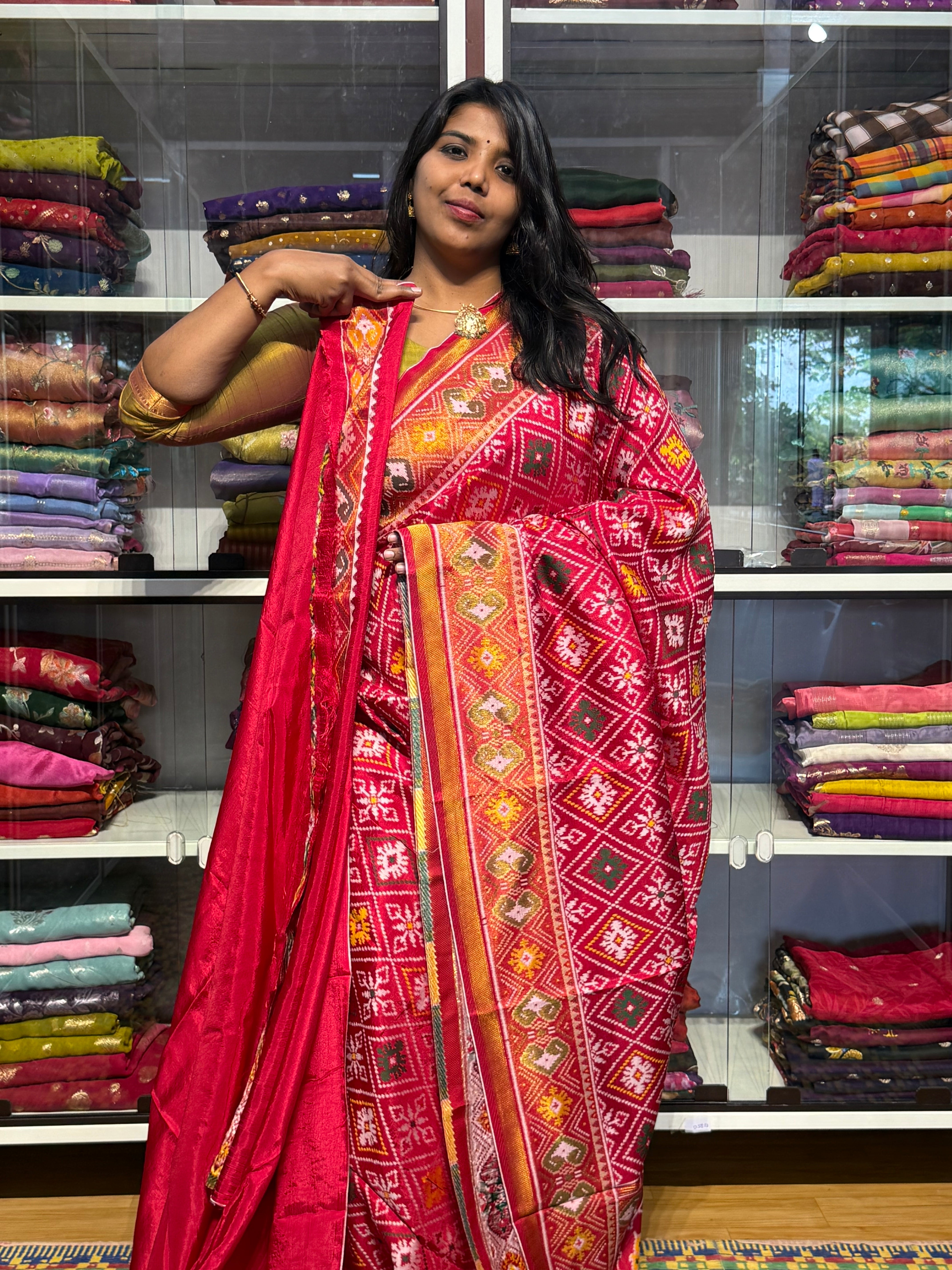 IKKAT WEAVING SAREE WITH TISSUE PALLU