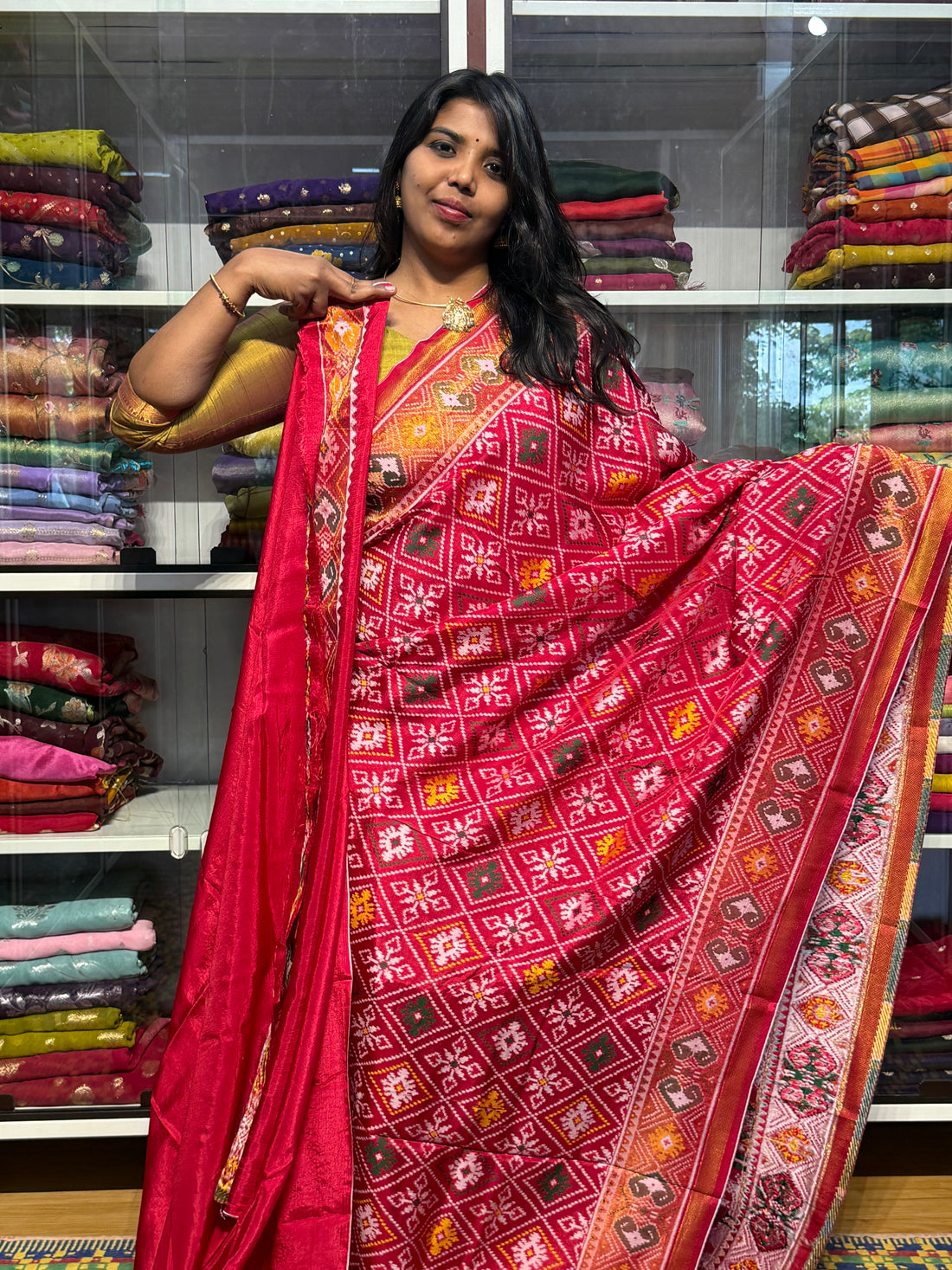 IKKAT WEAVING SAREE WITH TISSUE PALLU
