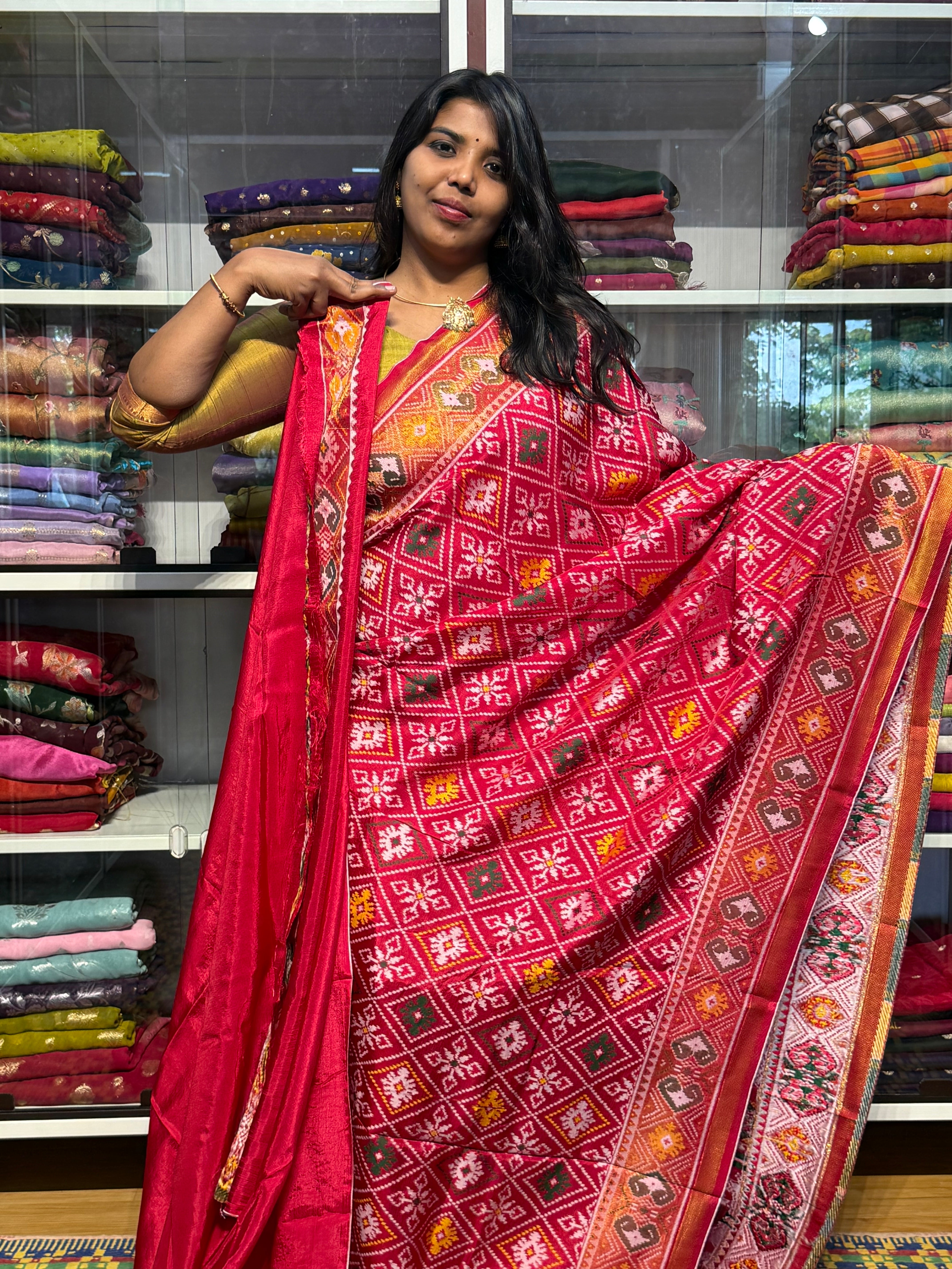 IKKAT WEAVING SAREE WITH TISSUE PALLU