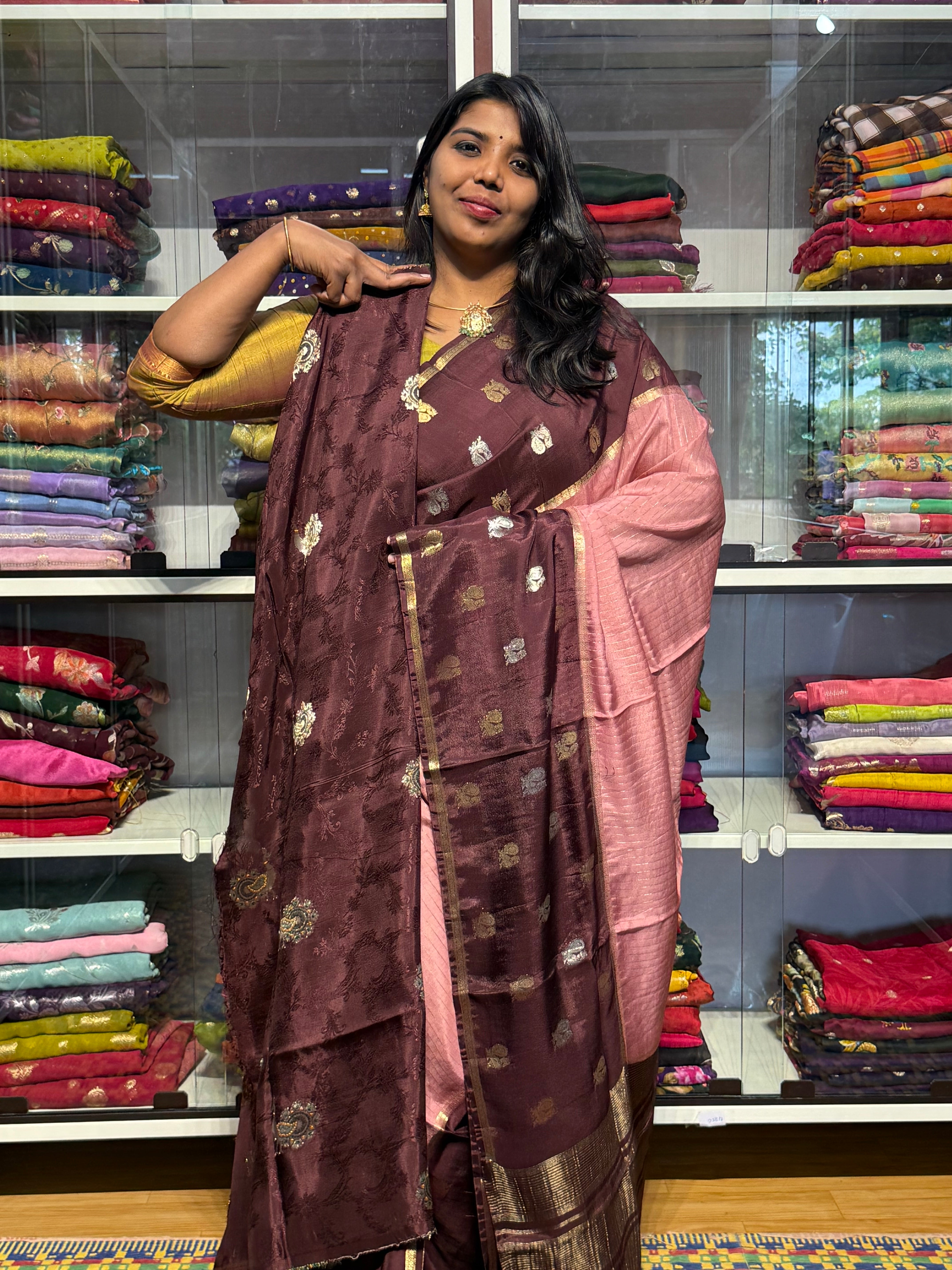 MYSORE SILK SAREE WITH STRIPES PATTERN: PEACH