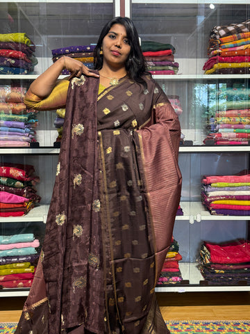 MYSORE SILK SAREE WITH STRIPES PATTERN: BROWN