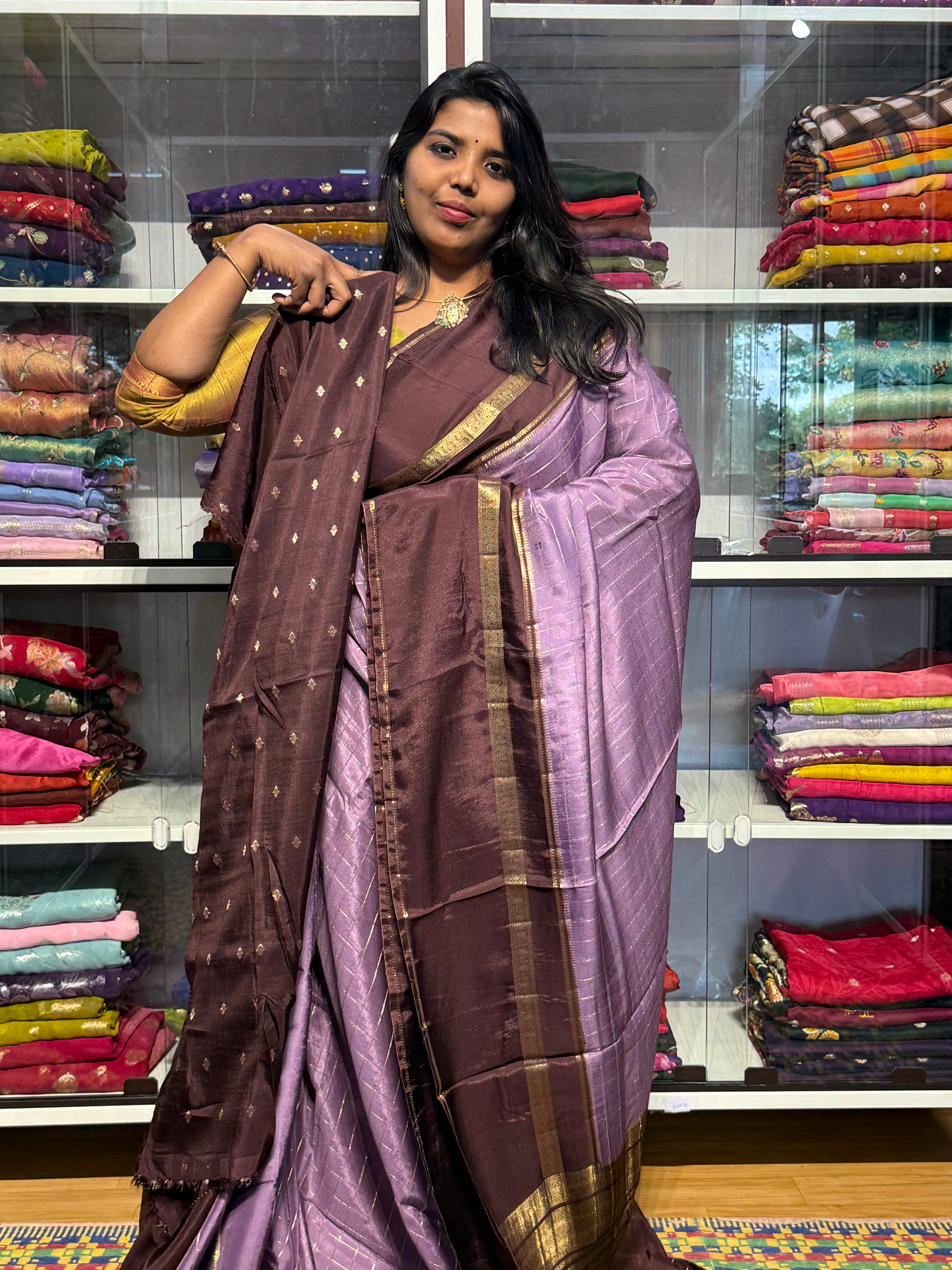 BUTTER MYSORE CREPE SILK VINTAGE CHECKS : LAVENDER