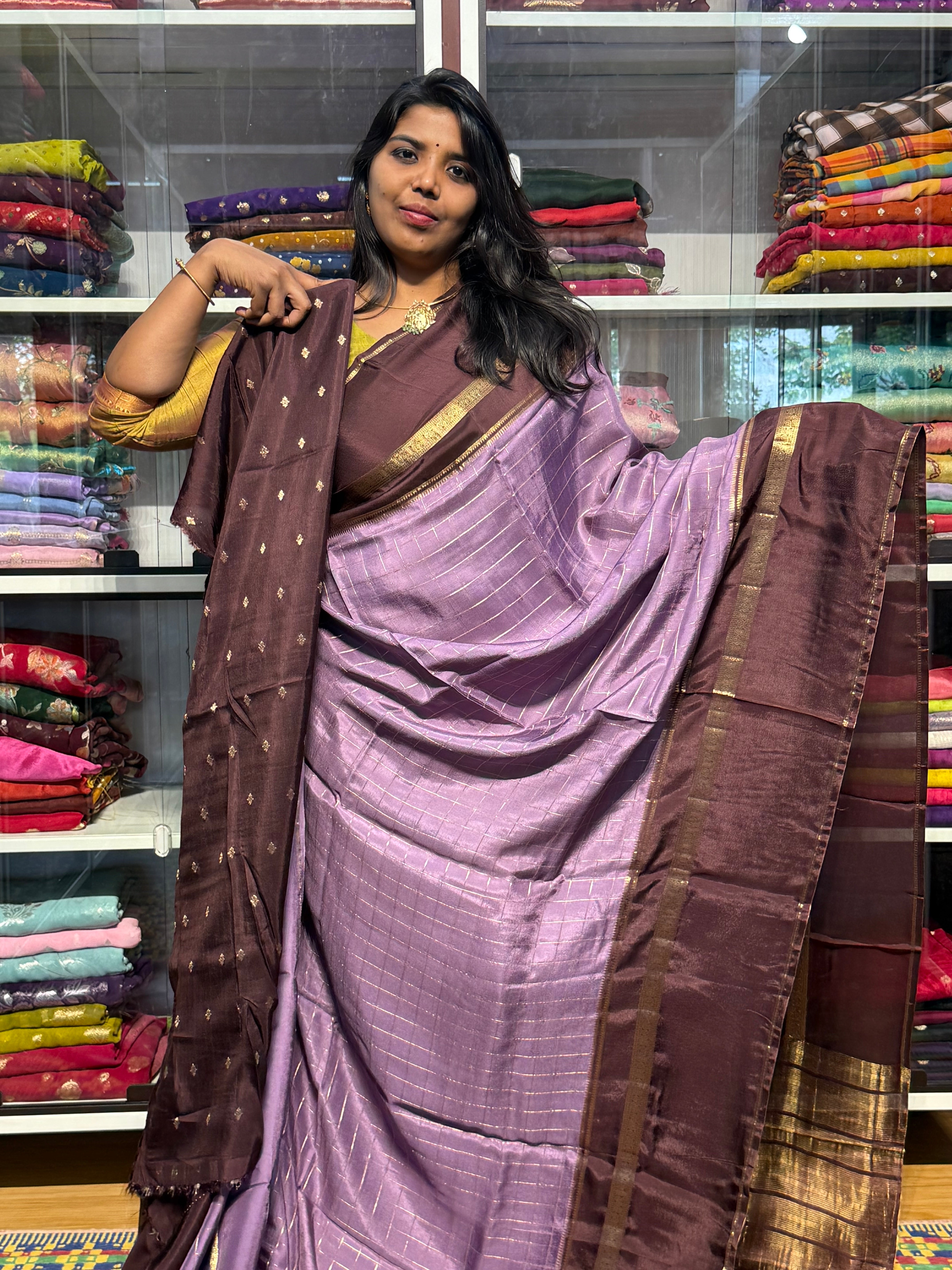 BUTTER MYSORE CREPE SILK VINTAGE CHECKS : LAVENDER