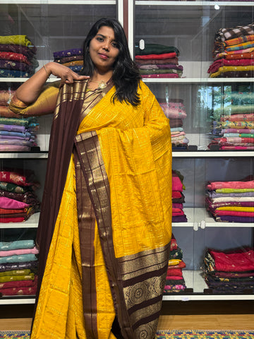 MYSORE CREPE SILK WITH VINTAGE CHECKS: YELLOW