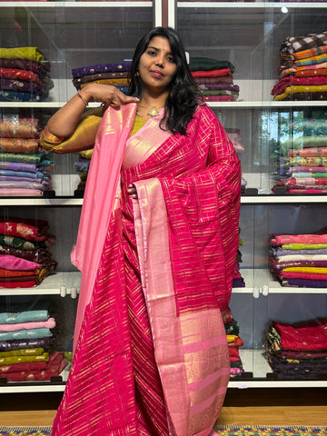 MYSORE CREPE SILK WITH VINTAGE CHECKS:PINK
