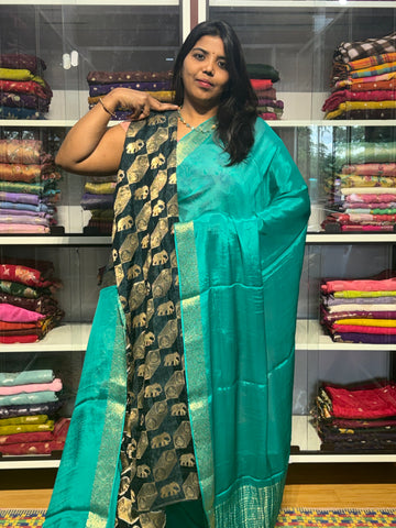 CHIFFON SAREE WITH SMALL BORDER: RAMA GREEN
