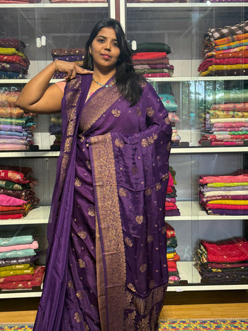 PURE BANARAS CHINON CREPE SILK SAREE: VOILET