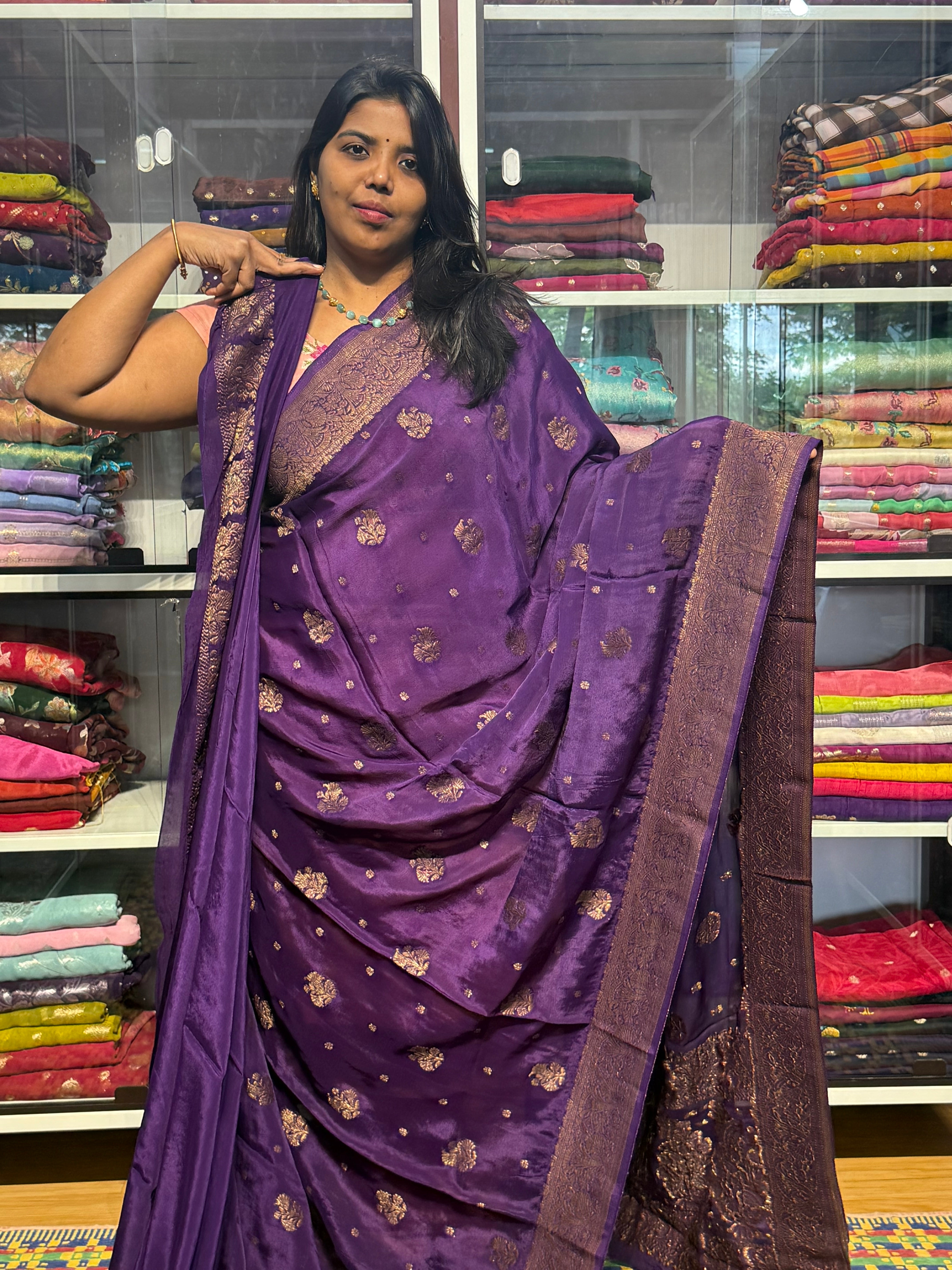 PURE BANARAS CHINON CREPE SILK SAREE: VOILET