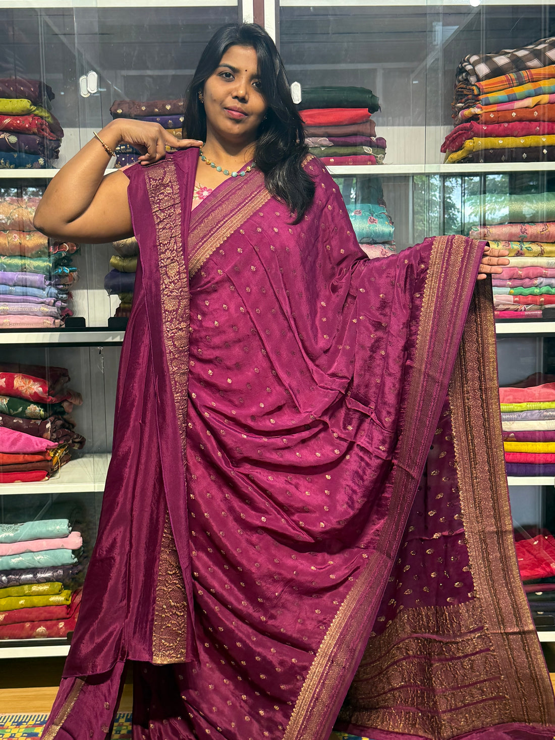 PURE BANARAS CHINON CREPE SILK SAREE: MAGENTA