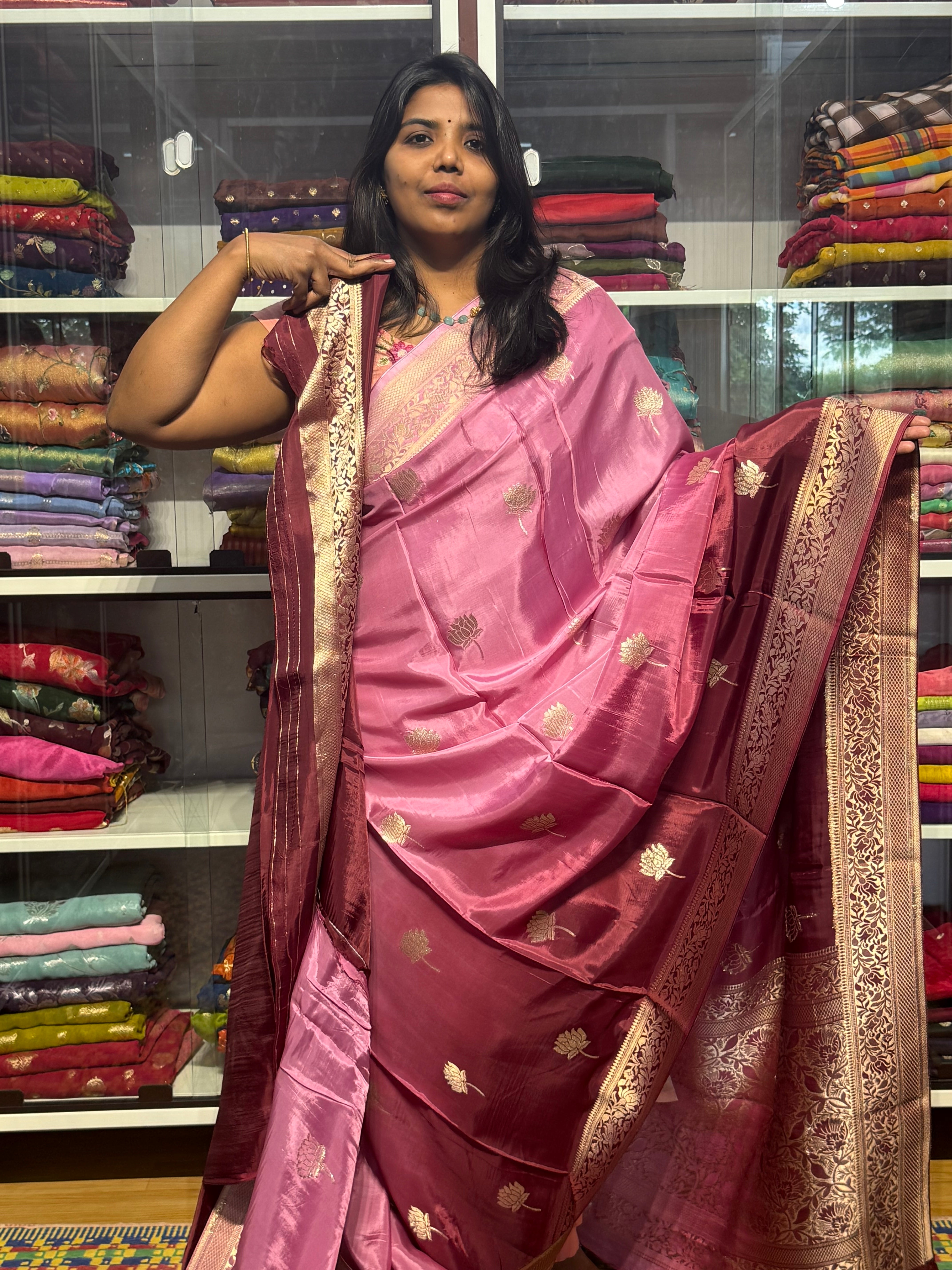 BANARAS CHINON SILK SAREE WITH SHADED CONCEPT: WINE