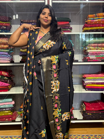 RUSSIAN CREPE SAREE WITH TANJAORE DIGITAL PRINT