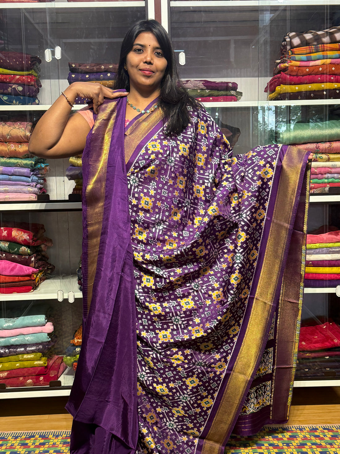 IKKAT PATOLA WEAVING MUNGA SILK WITH KHADDI BORDER: VOILET