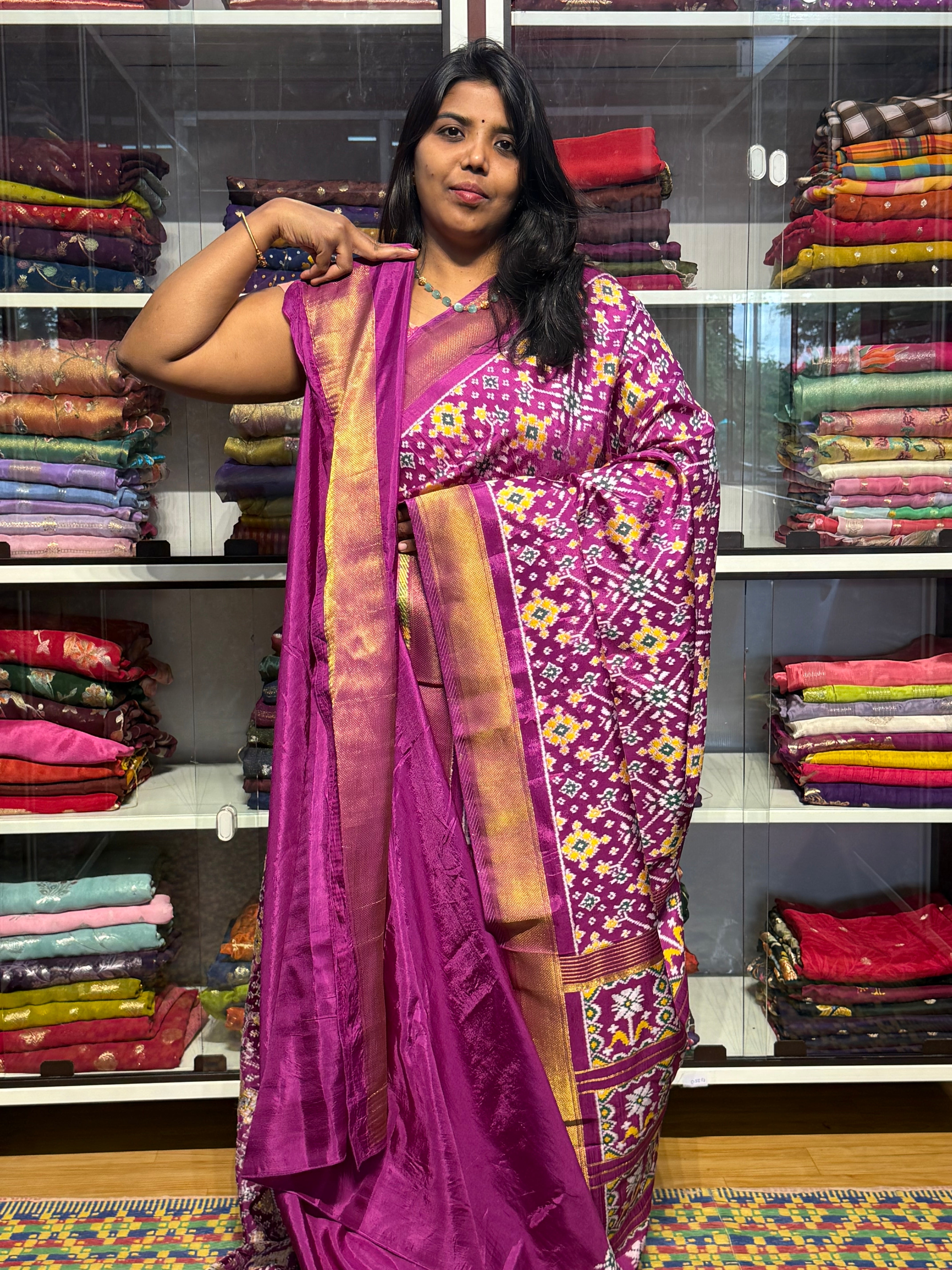 IKKAT PATOLA WEAVING MUNGA SILK WITH KHADDI BORDER: PURPLE