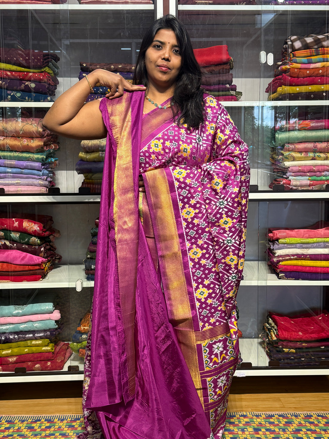 IKKAT PATOLA WEAVING MUNGA SILK WITH KHADDI BORDER: PURPLE