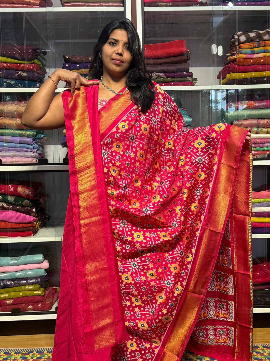 IKKAT PATOLA WEAVING MUNGA SILK WITH KHADDI BORDER: PINK