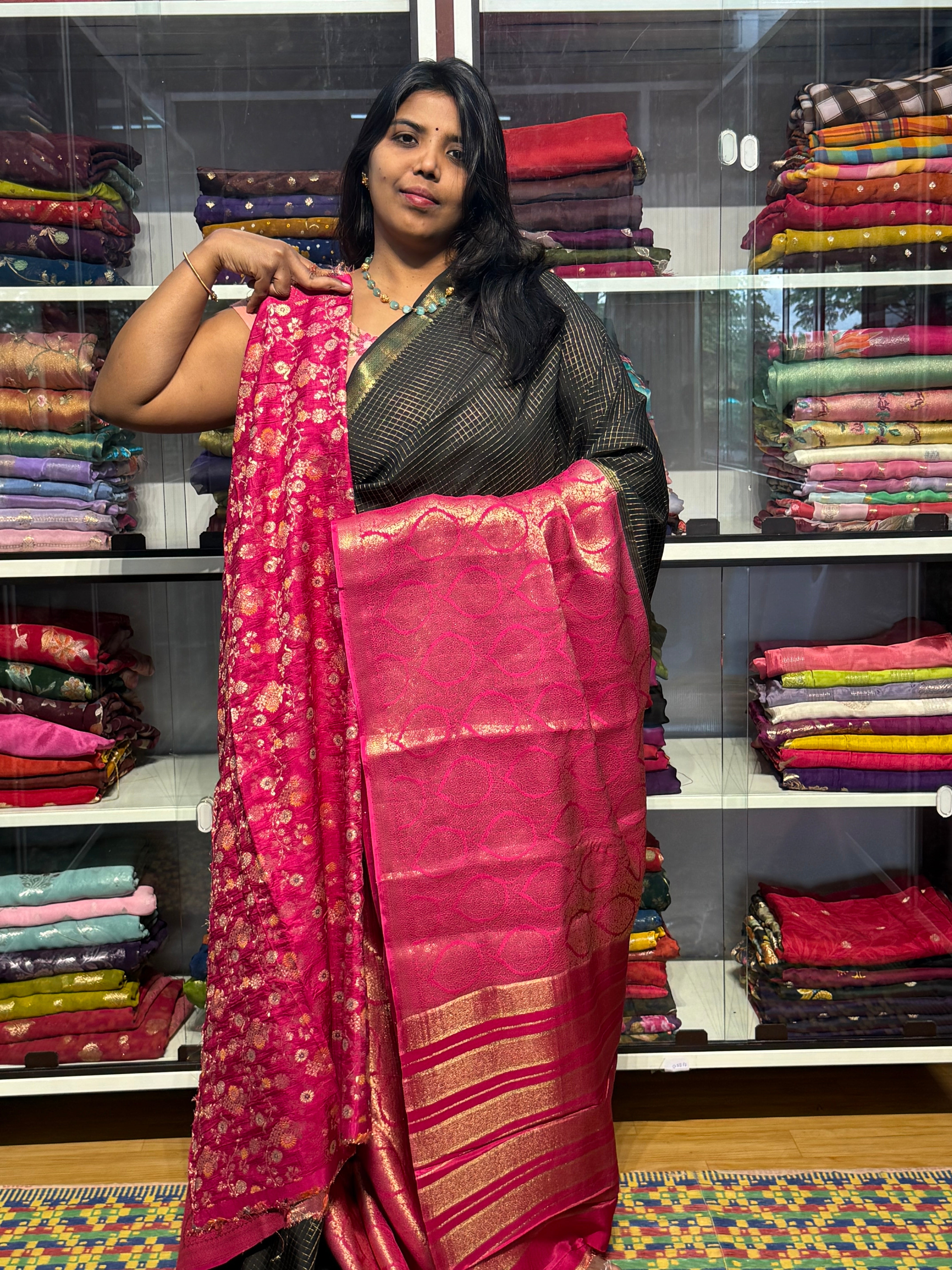 MYSORE SILK VINTAGE CHECKS : BLACK