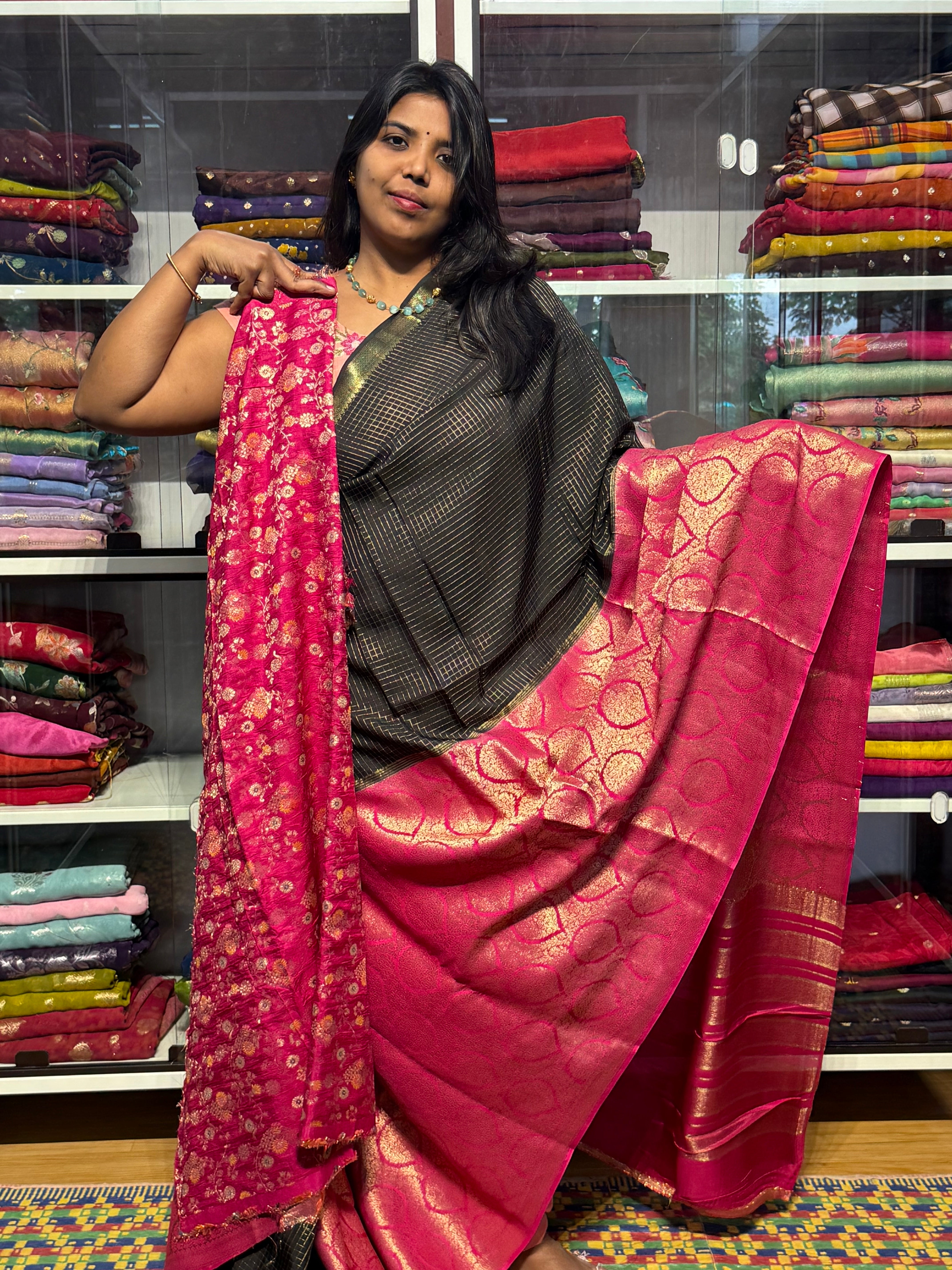 MYSORE SILK VINTAGE CHECKS : BLACK