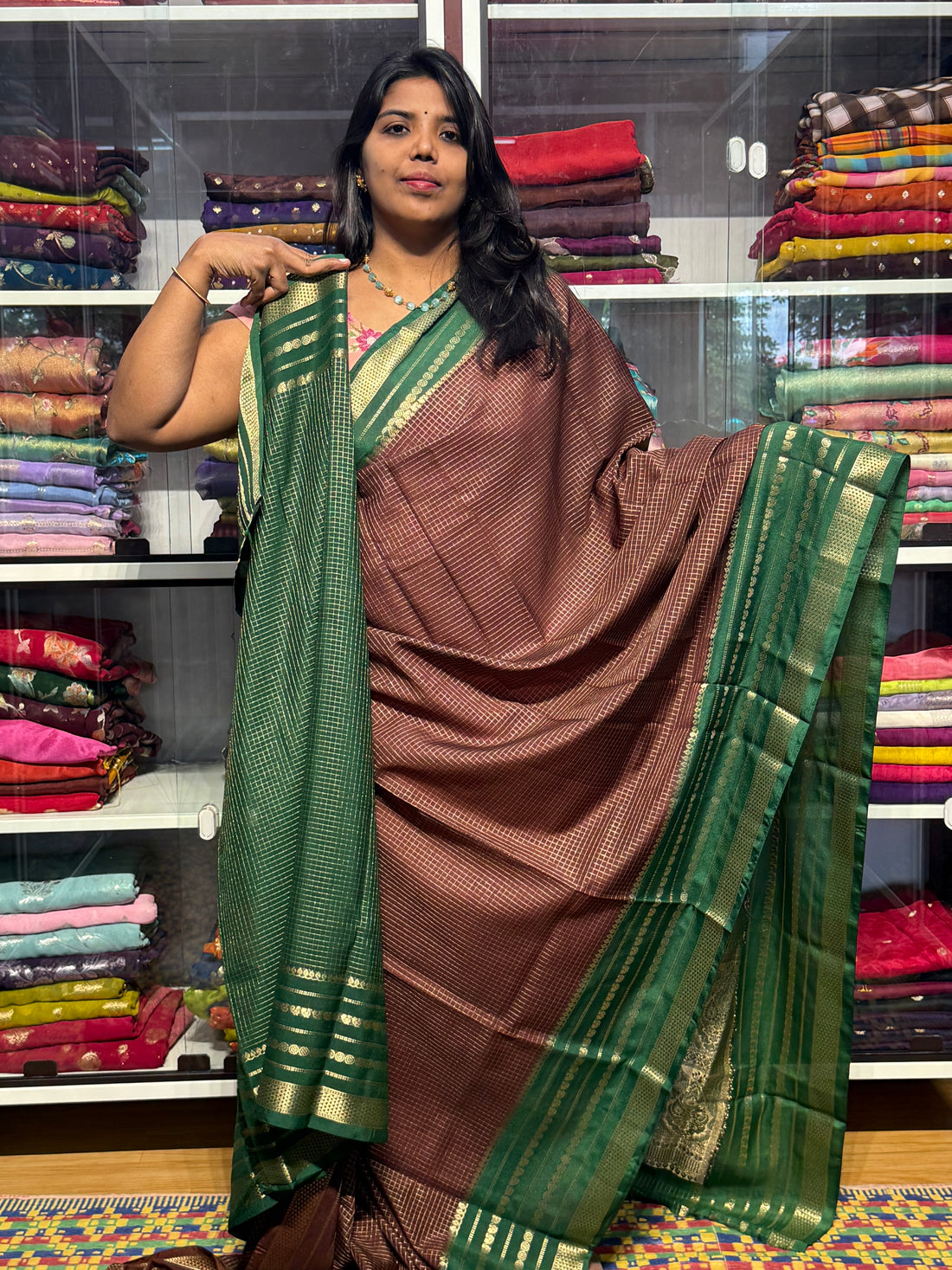 VINTAGE MYSORE SILK SAREE WITH GAP BORDER: GREEN