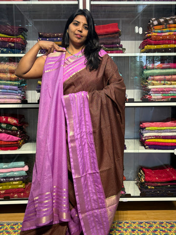 MYSORE SILK WITH VINTAGE CHECKS : LILAC