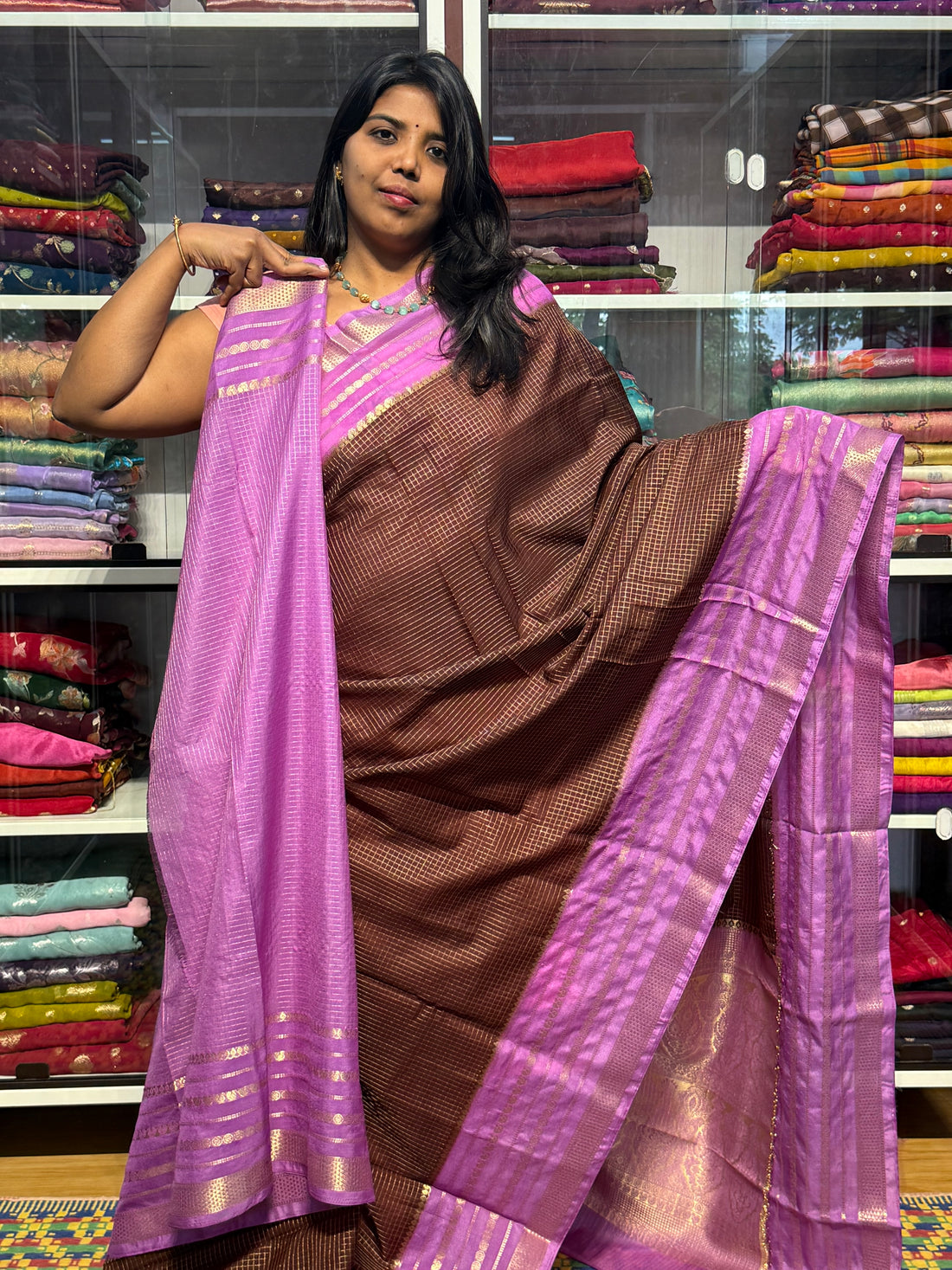 MYSORE SILK WITH VINTAGE CHECKS : LILAC
