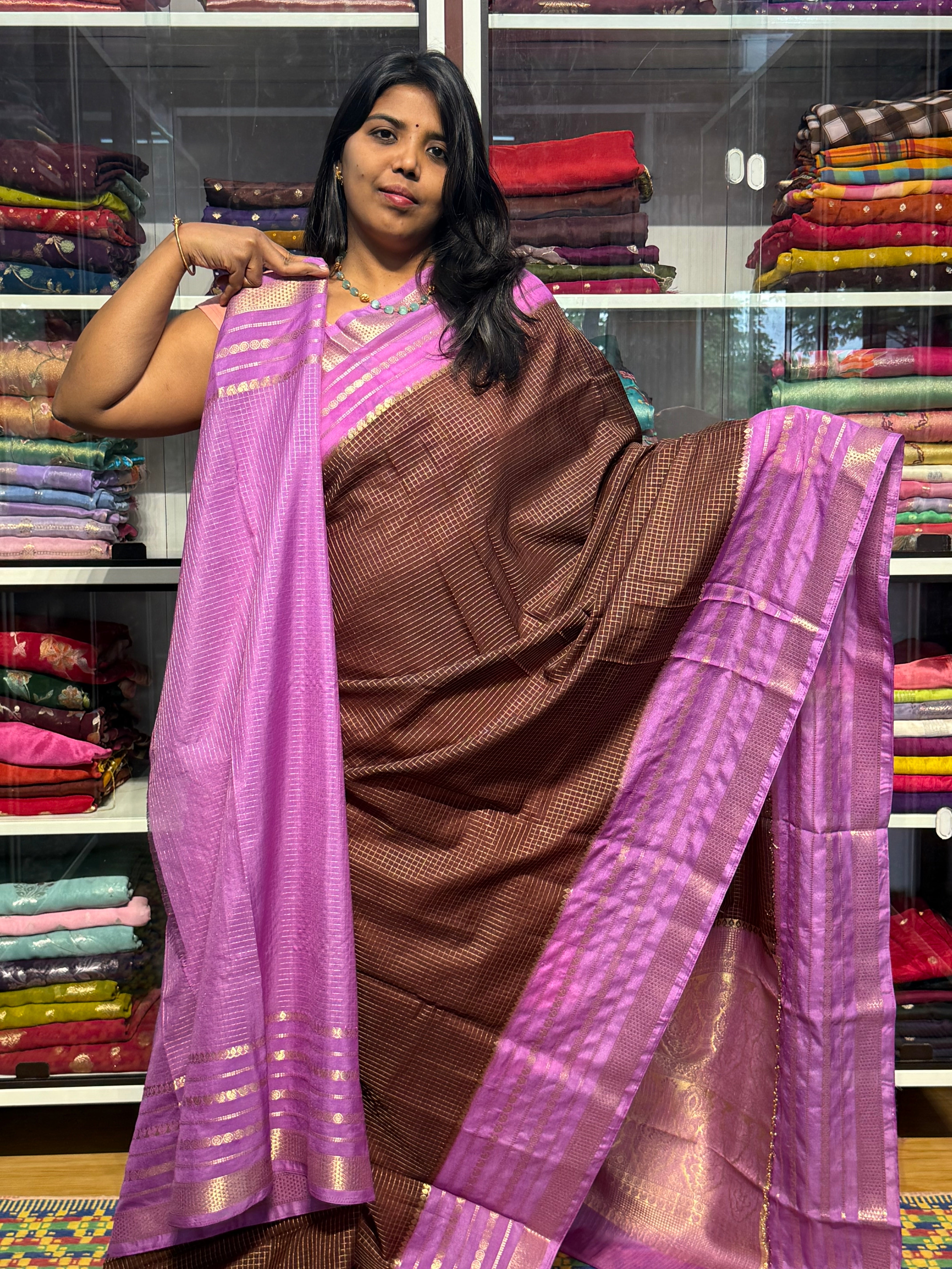 MYSORE SILK WITH VINTAGE CHECKS : LILAC