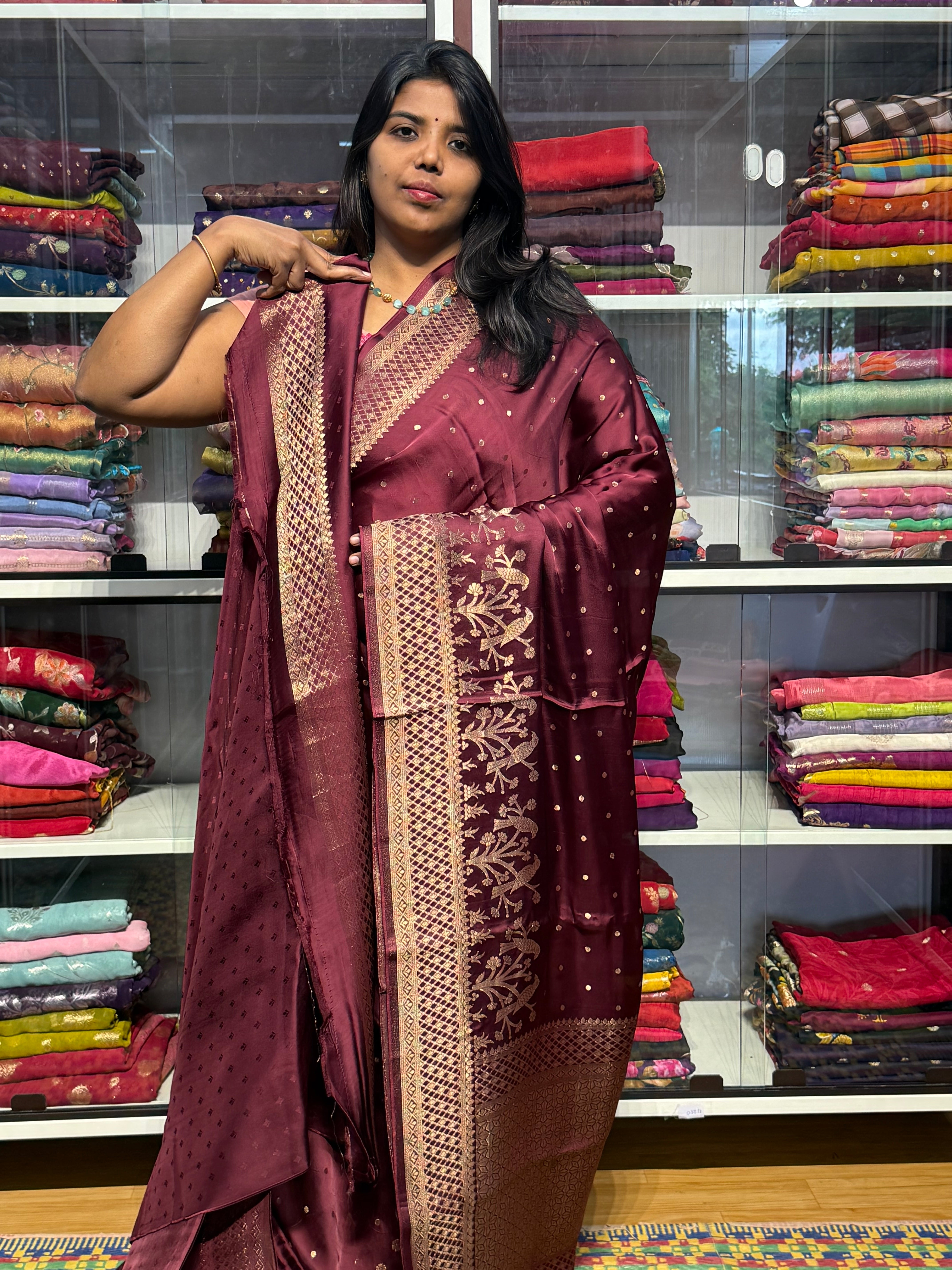 PURE BANARAS MASHRU SATIN  SILK: CHOCLATE BROWN