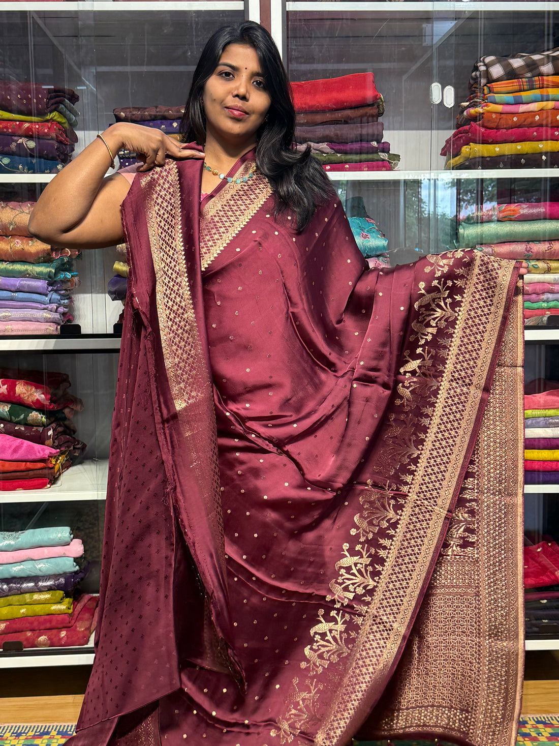 PURE BANARAS MASHRU SATIN  SILK: CHOCLATE BROWN
